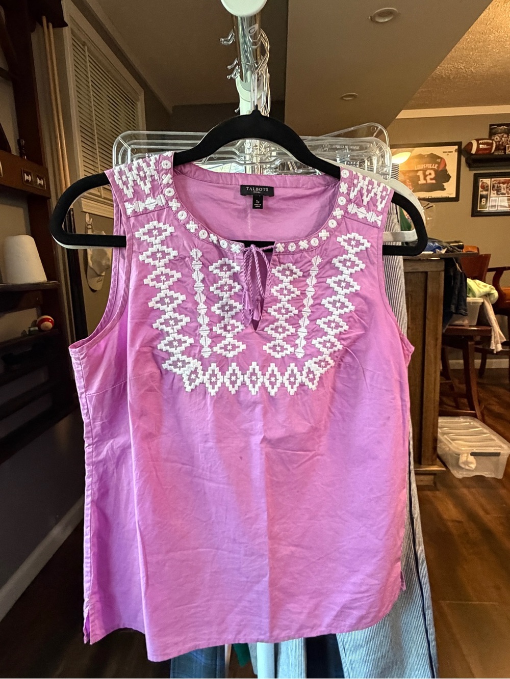 Talbots Lavender Cotton Sleeveless Tank with White Embroidery